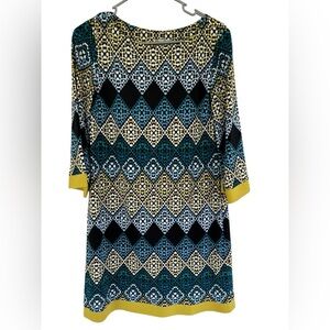 Eliza J Women's Geometric Diamond Shift Dress Bell Sleeve Full Zipper Back Sz‎ 8